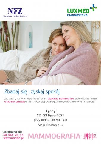 Mammografia 23- 24 lipca 2021 r. Tychy Aleja Bielska 107, przy markecie Auchan